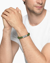 Chevron Bracelet in Green Rubber with Sterling Silver, 9mm